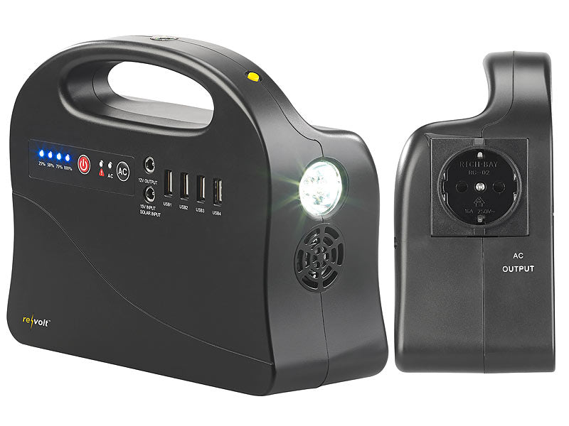 Premium nødgenerator kraftbank med store solcellepaneler 30000 mAh og 120 watt kraftstasjon med stikkontakt