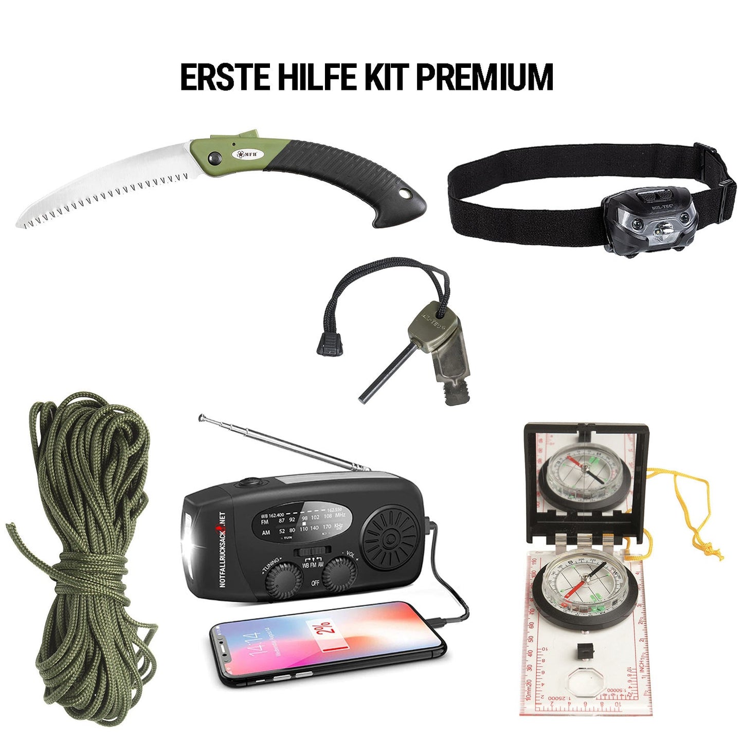 Emergency Backpack Premium Extended (dobbel matrasjon) - Komplett overlevelsessett med solcelleradio