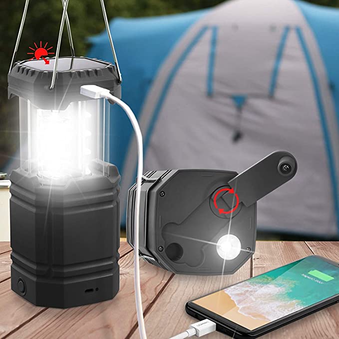 Solar Camping Håndsveiv Lantern, bærbar Ultra Bright LED-lommelykt med oppladbart batteri