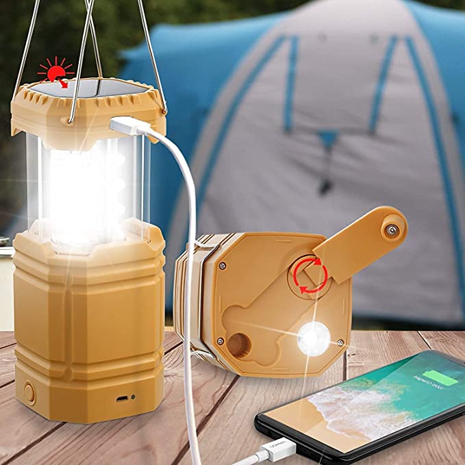 Solar Camping Håndsveiv Lantern, bærbar Ultra Bright LED-lommelykt med oppladbart batteri