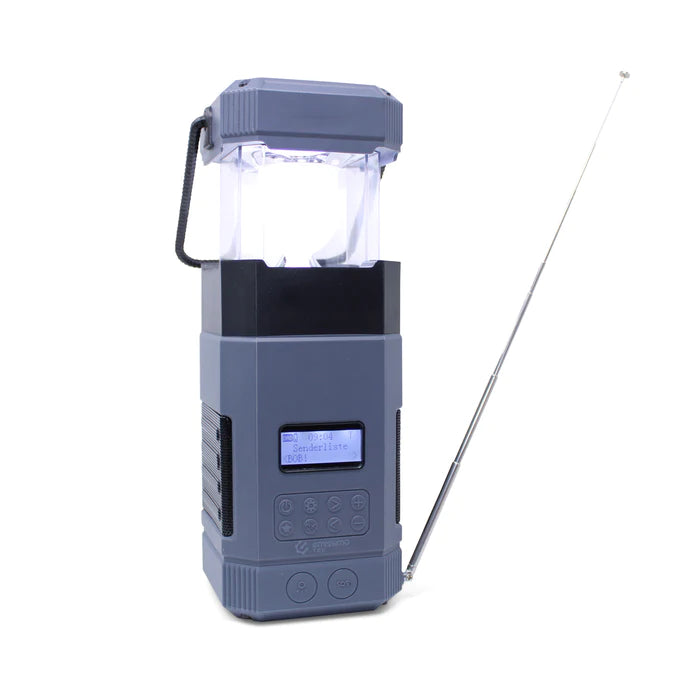 DABBIE - Alt-i-ett camping nødradio med DAB+, Bluetooth, sveivbetjening og grå campinglampe (AM/FM)