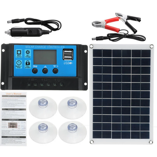 Solcellepanel med 100 watt inkludert kontroller - krokodilleklemme - klemmer - billader