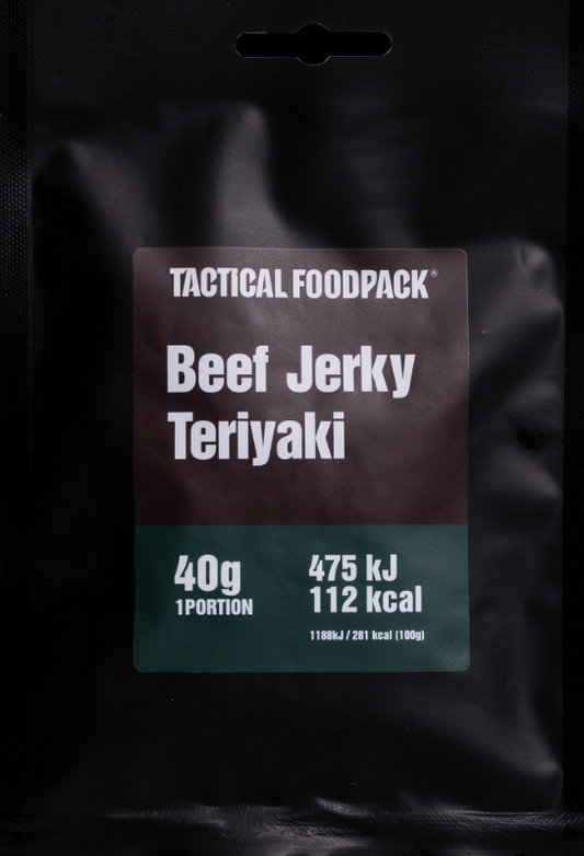 Beef Jerky Teriyaki 40 gram (tørket kjøtt) - snacks - nødrasjon/nødmat - nødrasjon/nødmat - nødpakke/måltidspakke - matrasjon - overlevelsesrasjon - overlevelsesmat - næringsstoffer/næring