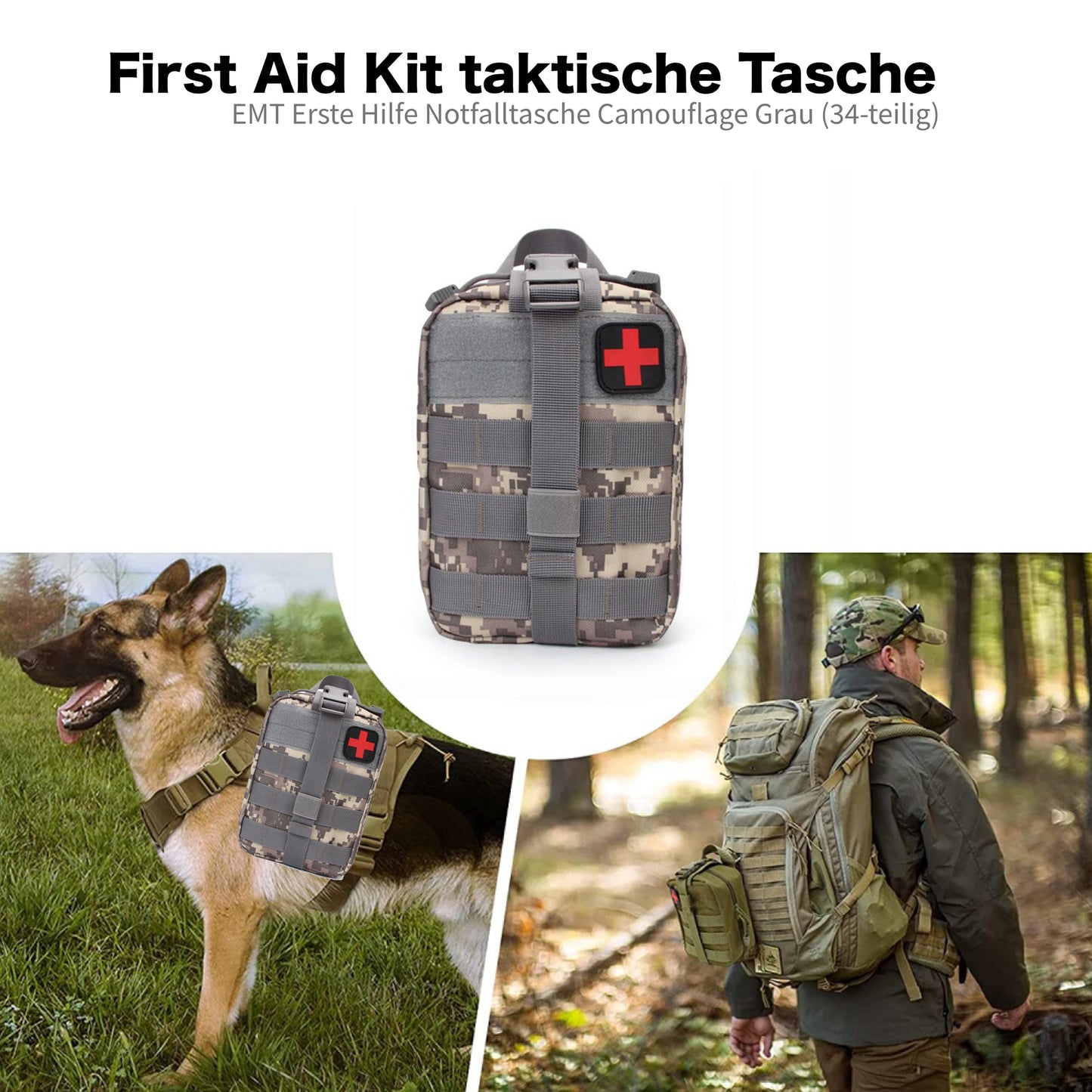 Førstehjelpssett - 34 deler - IFAK-sett - Nødsett/Emergency Kit - Førstehjelpssett