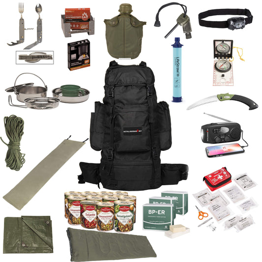 Emergency Backpack Premium Extended (dobbel matrasjon) - Komplett overlevelsessett med solcelleradio